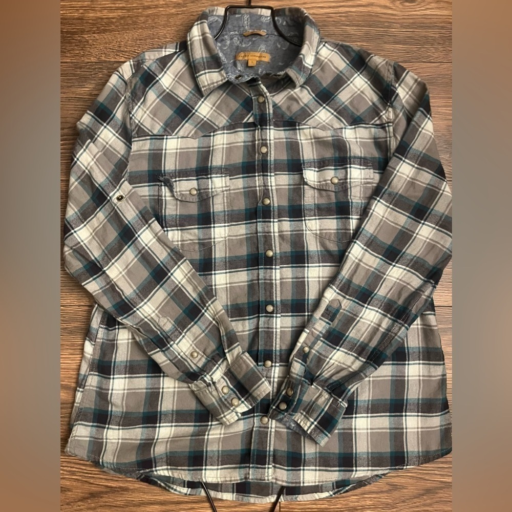 Jach's Girlfriend Plaid Flannel‎ Snap Button Shirt Western Style Size L